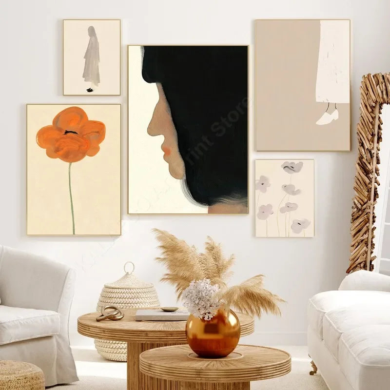 Girl Flower Geometry Line Face Modern Minimalist Posters Wall Art Prints Abstract Pictures Canvas Painting For Living Room Decor