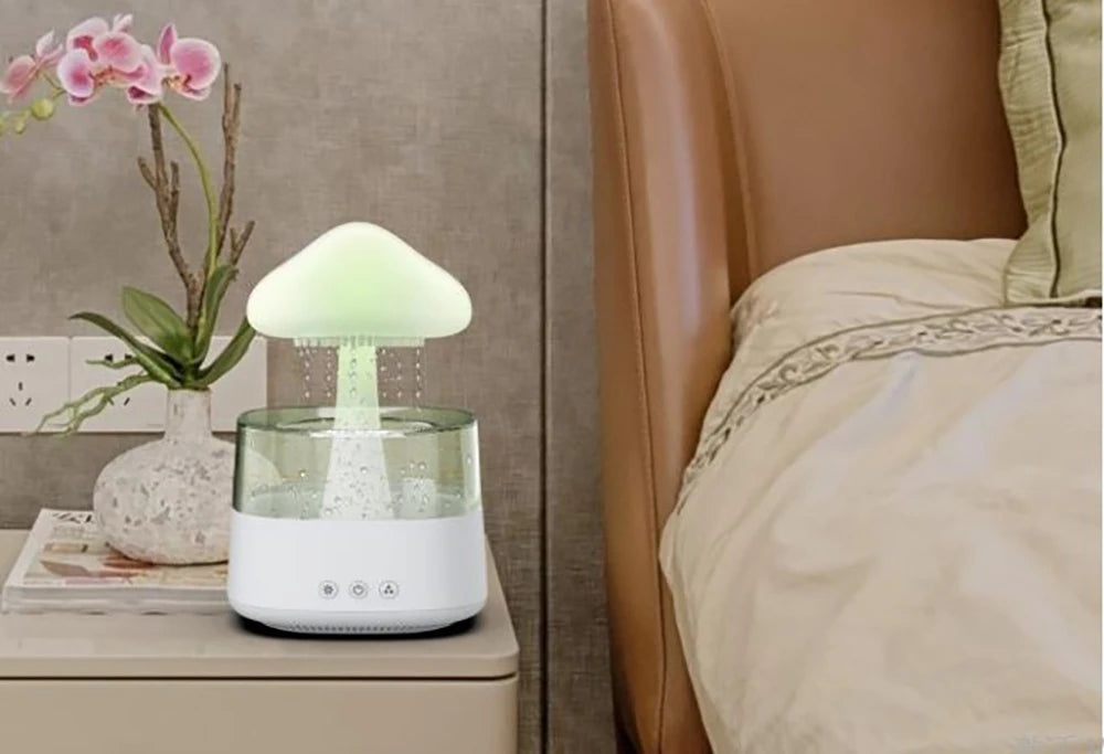 Mushroom Rain Air Humidifier Electric Aroma Diffuser Rain Cloud Smell Distributor Relax Water Drops Sounds Colorful Night Lights