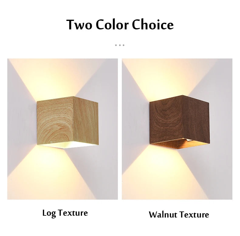 Imitation Wood Wall Light Led Up Down Bedside Japan Log Living Room Bedroom Wall Decor Lamp Wabi Sabi Walnut Corridor Sconce