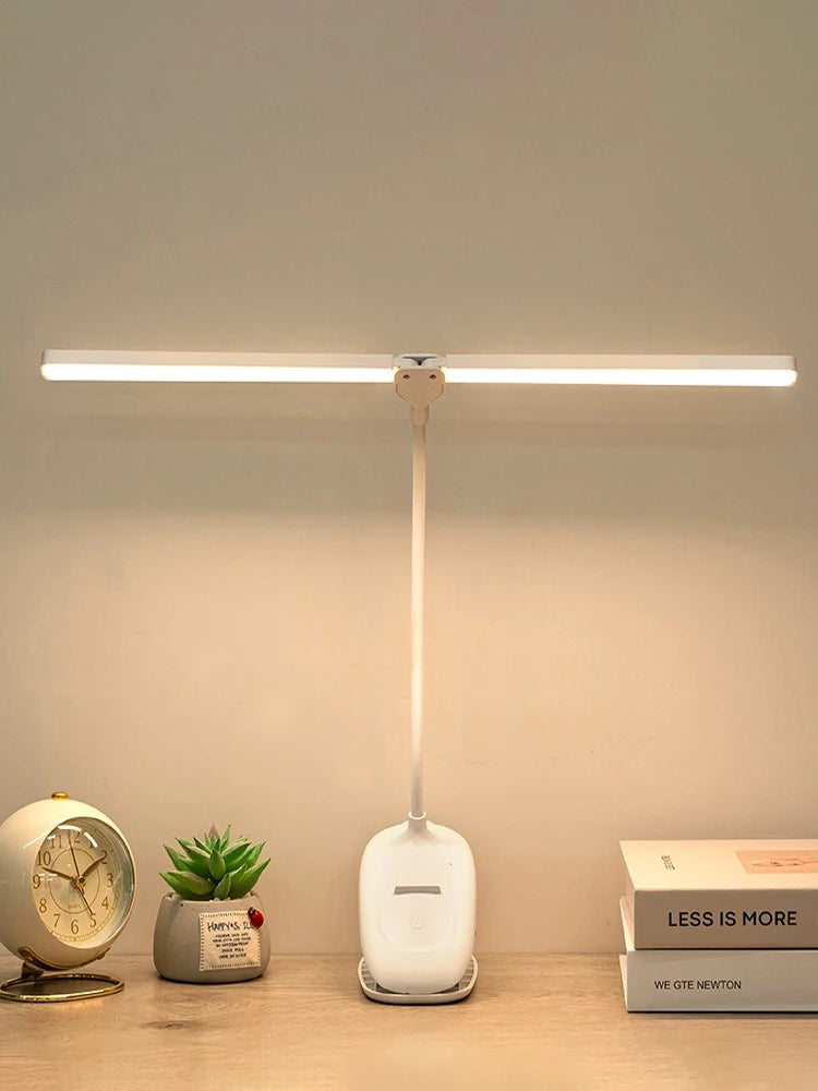 LED Double-headed Reading Table Lamp with Clip Touch Control Dimmable Light Eye Protection Mobile Phone Holder   Led Desk  Lamps