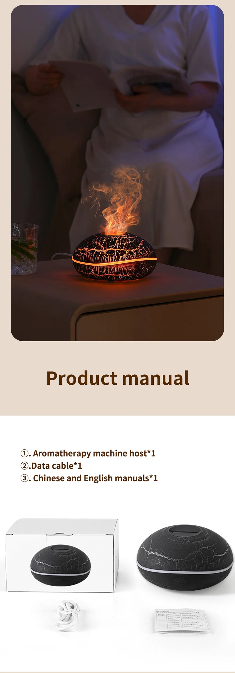 Aroma Humidifier Flame Essential Oil Diffuser Ultrasonic Aromatherapy Air Humidifier Home Mini Fragrance Diffuser with LED Light