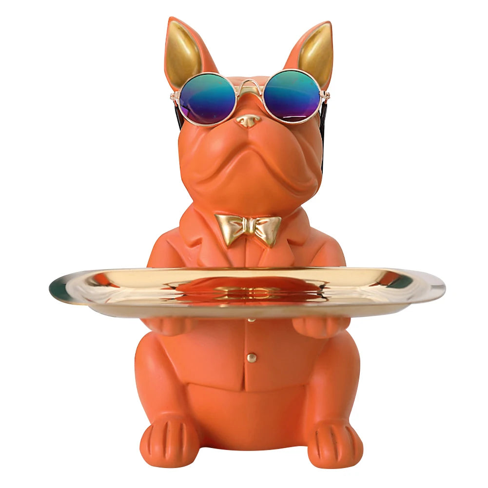 Bulldog Cool Sculpture Dog Ornament Butler Storage Box with Tray Nordic Table Decoration Resin Animal Sculpture Coin Piggy Bank