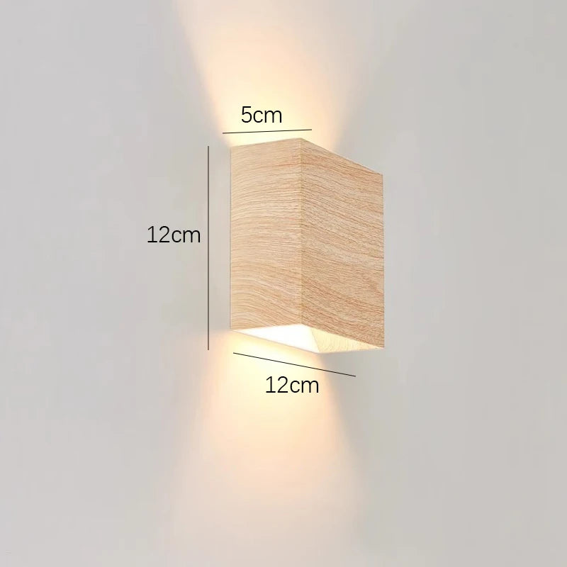 Nordic Wood Wall Lamp LED Original Wooden Walnut Square Room Decor Wall Sconce Bedroom Living Rooms Study Staircase Light Lustre