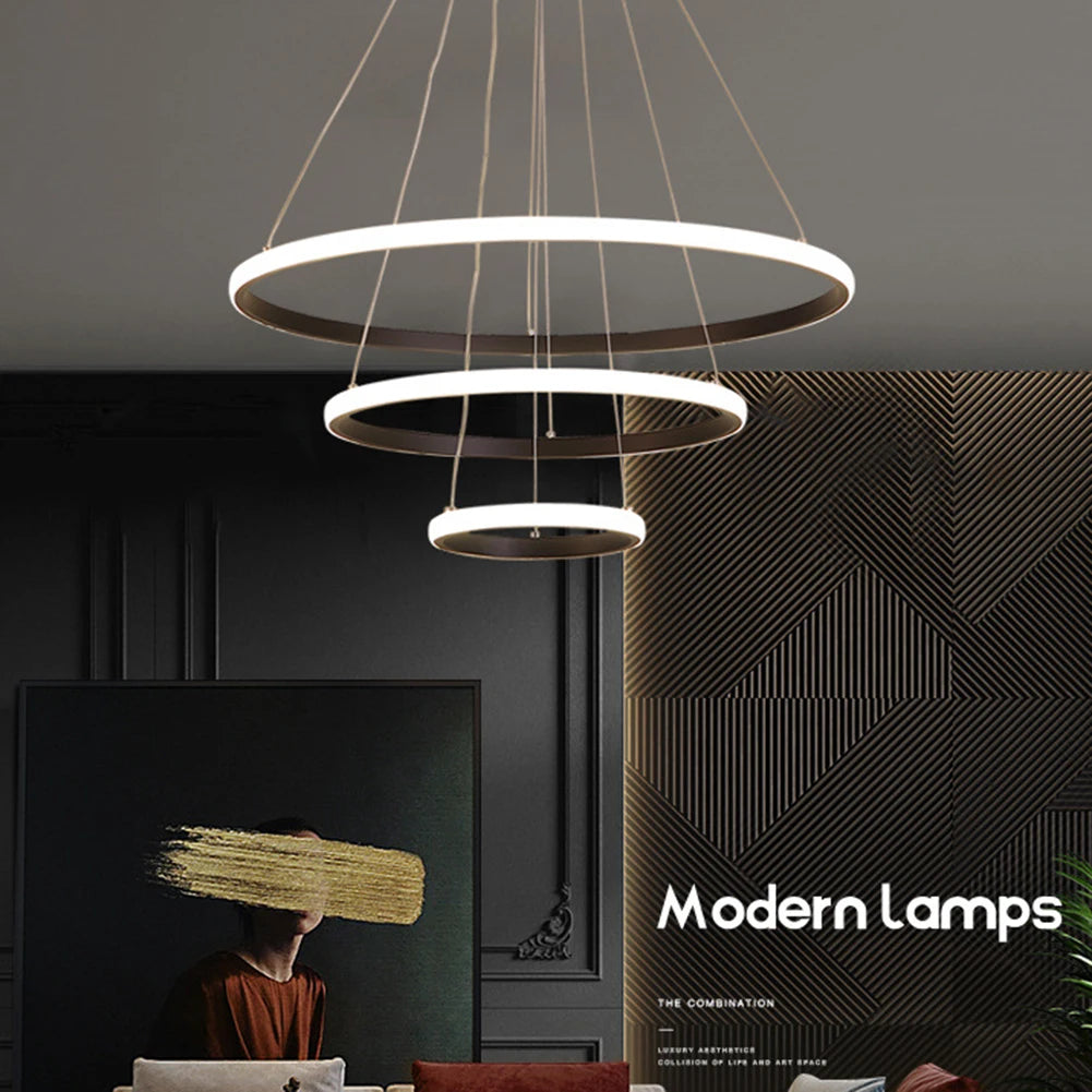 Simple Modern LED Pendant Chandelier High Brightness Decor Ornament for Living Room Dining Room Bedroom Adjustable Hanging Lamp