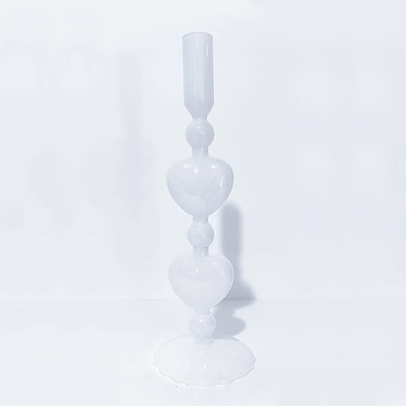 Valentine's Day Glass Vase Candlesticks Decoration Taper Candle Holders Red Heart Shape Candlesticks Home Decor Wedding Party