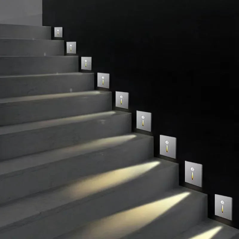 Smart Motion Sensor LED Night Light Wall Lights Stair Footlight Indoor Outdoor Stair Wall Lamp Recessed Step Lighting