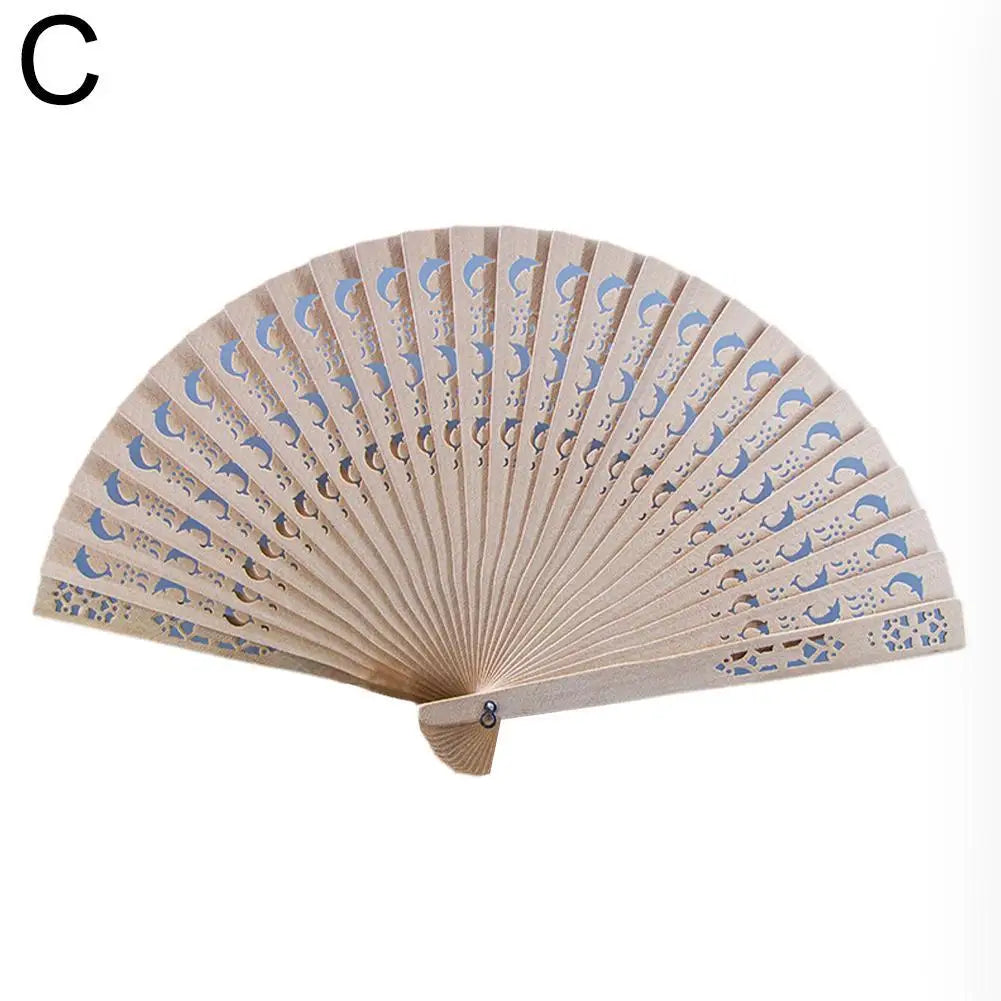 Full Flush Wooden Fan Sunflower Fan Hollow Folding Fan Wooden Sandalwood Fan Wedding Fan Home Decoration