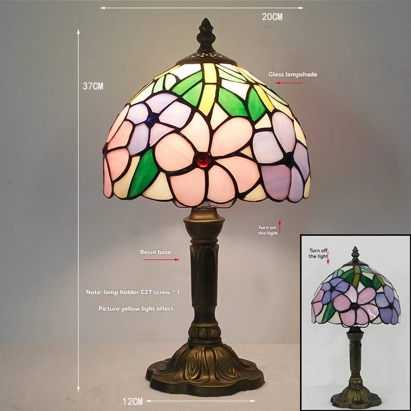 Tiffany Stained Glass Table Lamps Retro Mediterranean Bedside Table Lamp Light With Plug in Baroque Bedroom Table Lights