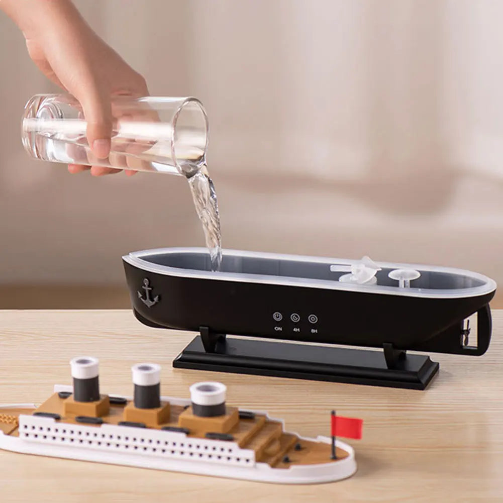 Creative Ocean Liner Air Humidifier Waterless Auto-Off Aroma Essential Oil Diffuser with LED Light Remote Control for Home