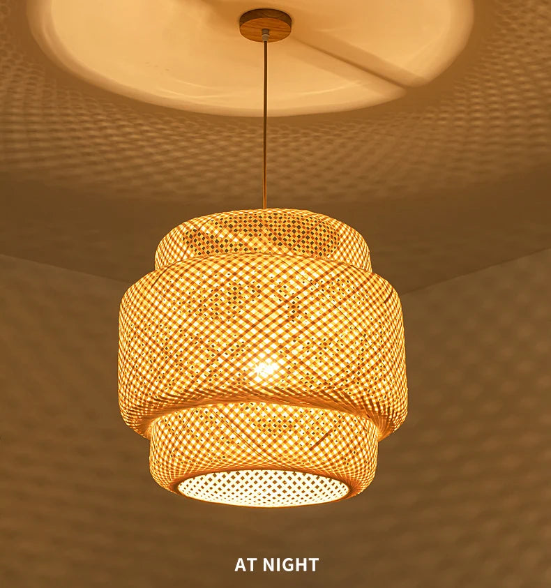 Bamboo Pendant Lamp E27 Hand Knitted Chinese Style Weaving Hanging Lamps Restaurant Chandeliers Home Decor AC85-260V