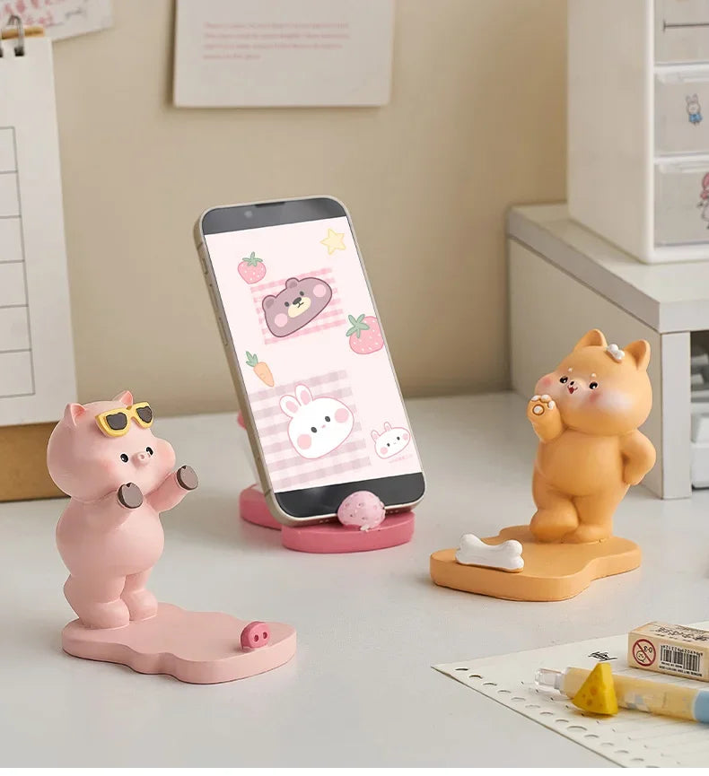 Home Decor Exquisite Kittens Figurines Miniatures Lovely Decor Ornaments Desktop Mobile Phone Bracket Office Desk Accessories
