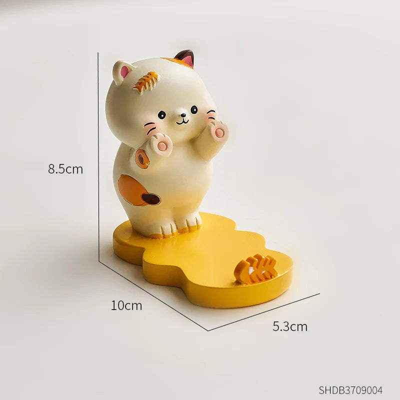 Home Decor Exquisite Kittens Figurines Miniatures Lovely Decor Ornaments Desktop Mobile Phone Bracket Office Desk Accessories