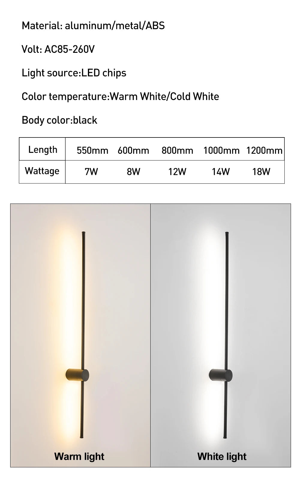 LUCKYLED Modern Led Wall Light AC85-290V Long Wall Lamp Sconce 100cm 120cm Interior Wall Light Bedside Bedroom Light Black White
