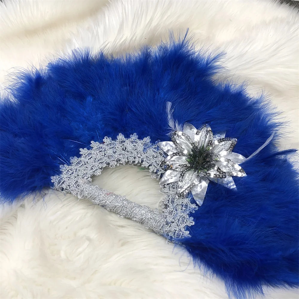 1pcs African Turkey Feather Hand Fan Handmade Fans for Dance Wedding Decoration Hand Fan with Flower Feather Hand Held Fan