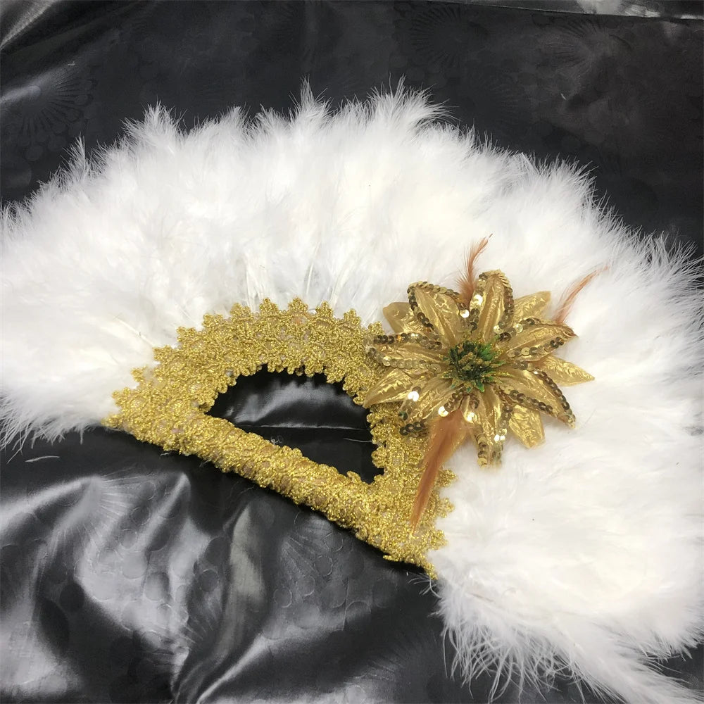 1pcs African Turkey Feather Hand Fan Handmade Fans for Dance Wedding Decoration Hand Fan with Flower Feather Hand Held Fan