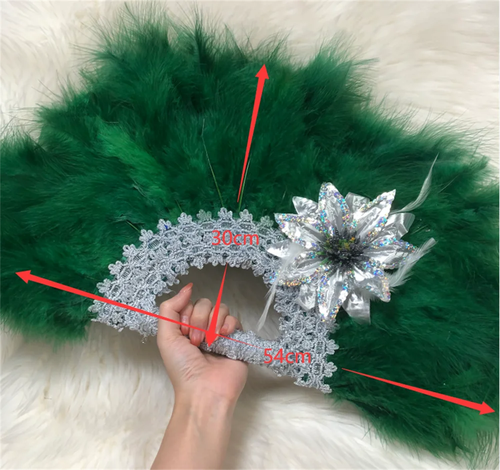1pcs African Turkey Feather Hand Fan Handmade Fans for Dance Wedding Decoration Hand Fan with Flower Feather Hand Held Fan