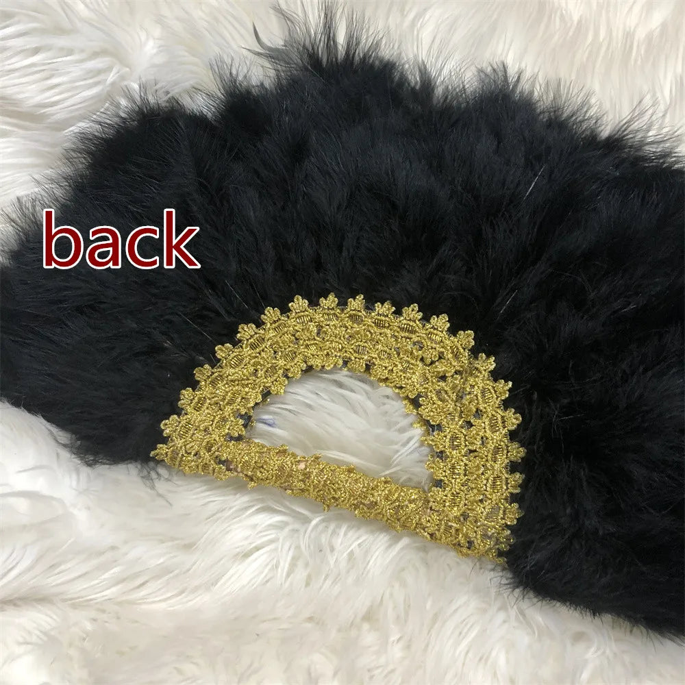 1pcs African Turkey Feather Hand Fan Handmade Fans for Dance Wedding Decoration Hand Fan with Flower Feather Hand Held Fan
