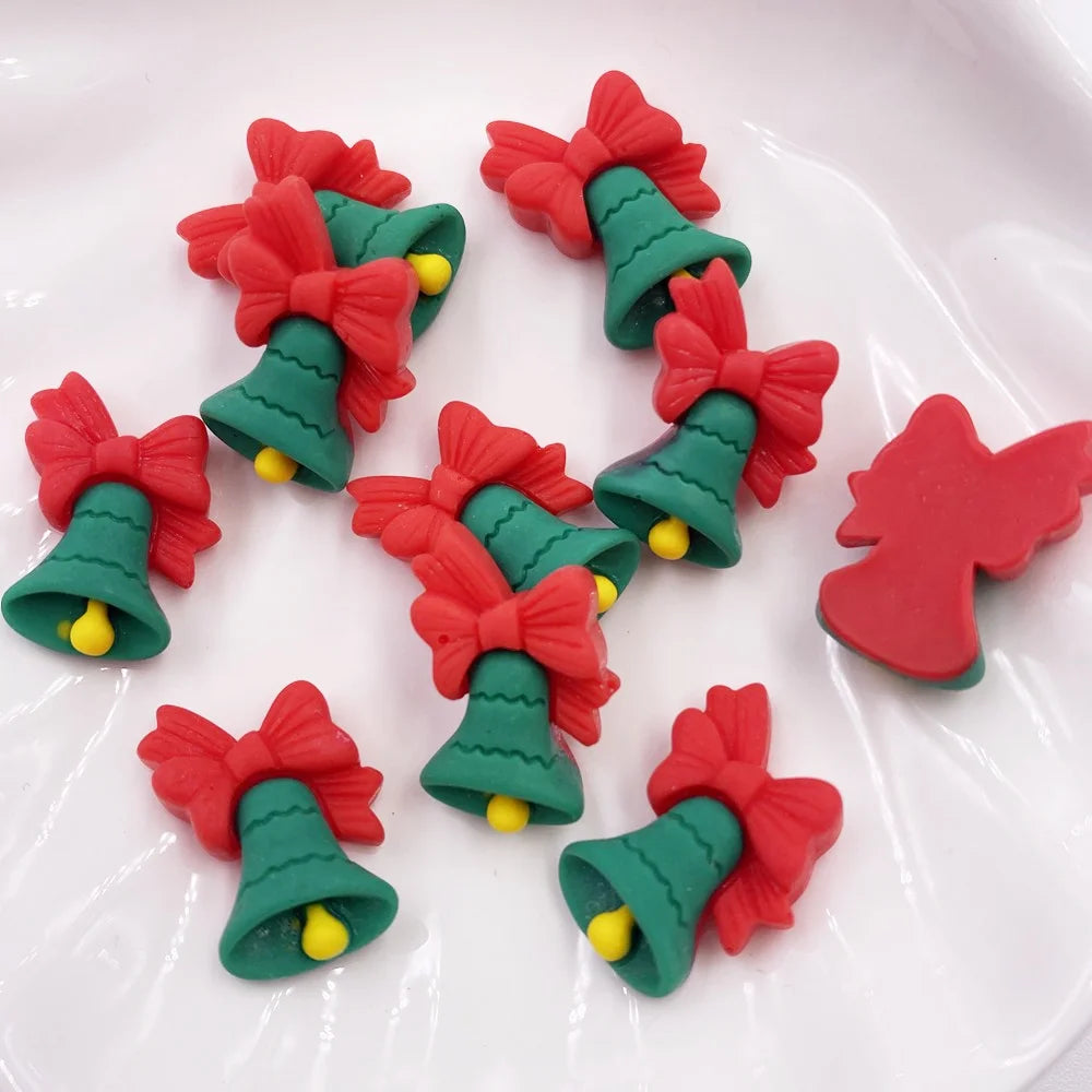 20PCS  Kawaii Colorful Resin Elk Santa Glove Bell Flatback Cabochon Mini Cartoon Figurine Scrapbook DIY Christmas Decor Craft