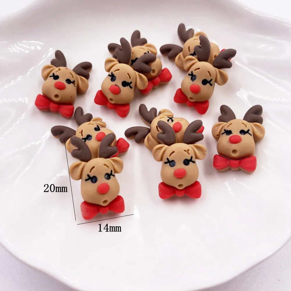 20PCS  Kawaii Colorful Resin Elk Santa Glove Bell Flatback Cabochon Mini Cartoon Figurine Scrapbook DIY Christmas Decor Craft