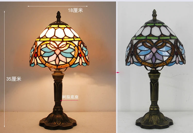 Tiffany Stained Glass Table Lamps Retro Mediterranean Bedside Table Lamp Light With Plug in Baroque Bedroom Table Lights