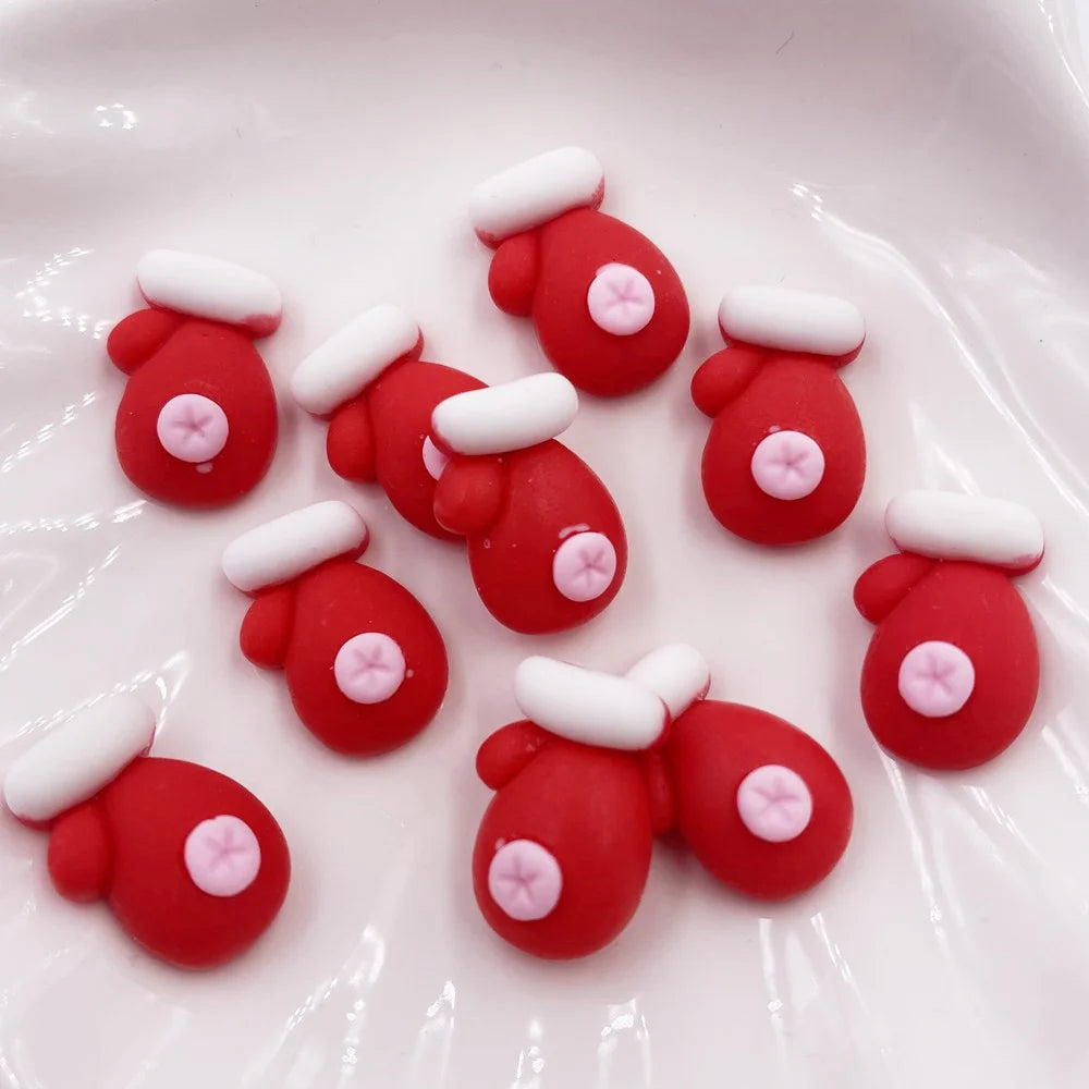20PCS  Kawaii Colorful Resin Elk Santa Glove Bell Flatback Cabochon Mini Cartoon Figurine Scrapbook DIY Christmas Decor Craft