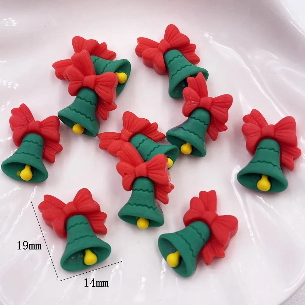 20PCS  Kawaii Colorful Resin Elk Santa Glove Bell Flatback Cabochon Mini Cartoon Figurine Scrapbook DIY Christmas Decor Craft