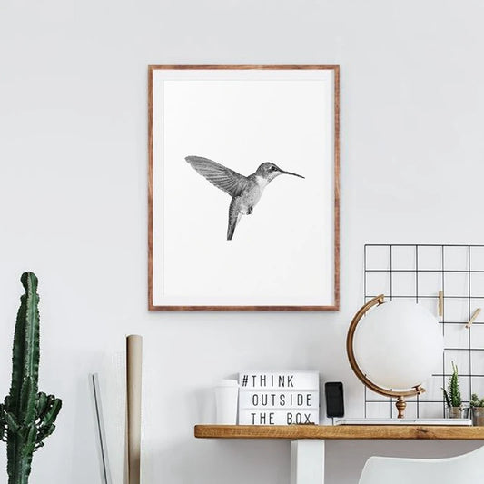 Bird Poster Print Minimalist Wall Art Picture Canvas Painting Black and White Hummingbird Photography Scandinavian Home Decor