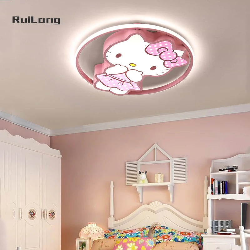 Kawaii Led Ceiling Lights For Kids Baby Room Decor Cute Kitty Ceiling Light Girl Room Lamp Pink Cartoon Cat Plafonnier Bedroom