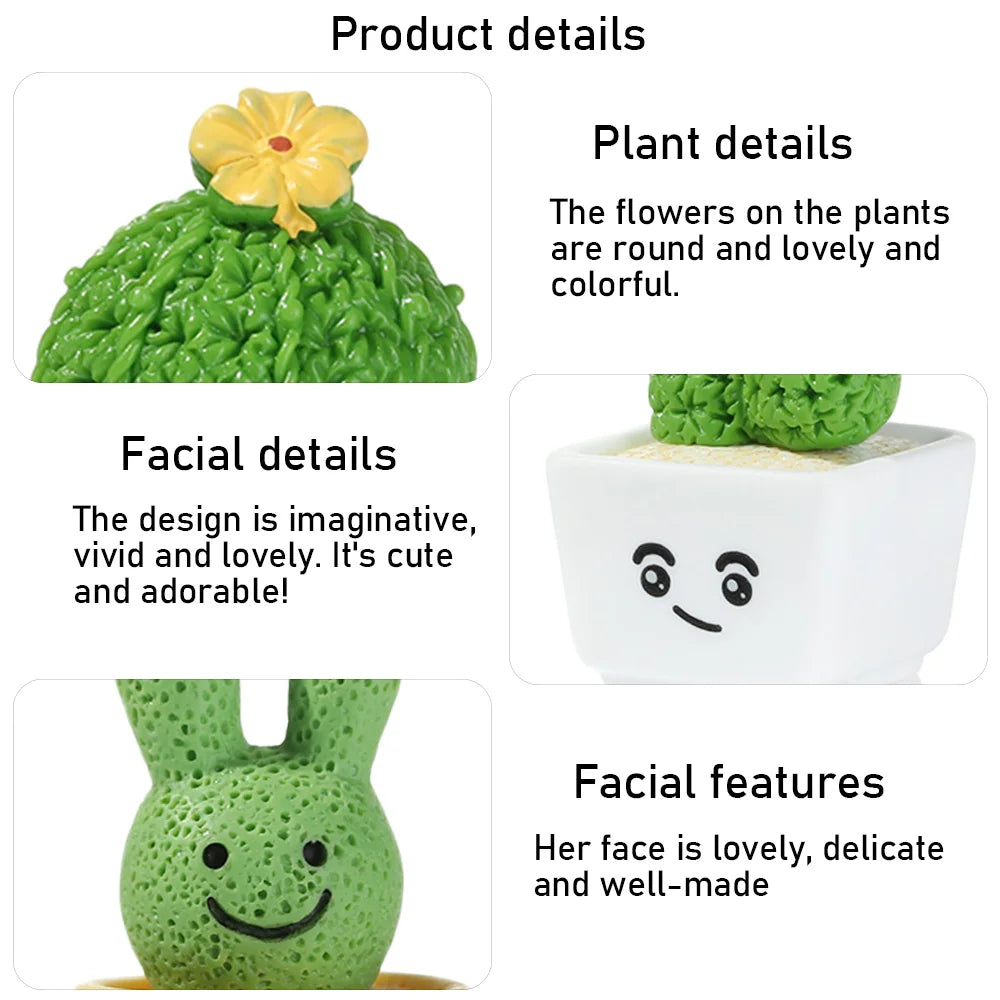 2.5-3.4cm 1/4Pcs Funny Cactus Flower Figurines Resin Cactus Miniatures Micro Ornaments DIY Mini Sculpture Decoration Crafts