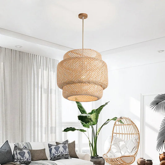 Bamboo Pendant Lamp E27 Hand Knitted Chinese Style Weaving Hanging Lamps Restaurant Chandeliers Home Decor AC85-260V