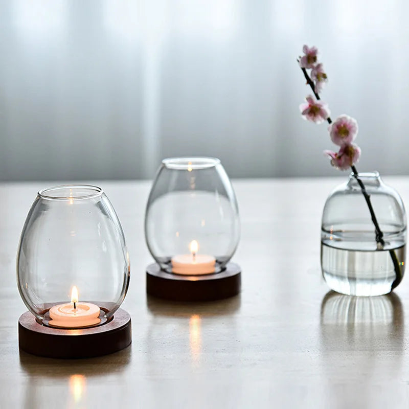 1pc Transparent Candle Holder Candlesticks Windproof Glass Table Decoration Tealight Round Living Room Decorations Ornaments