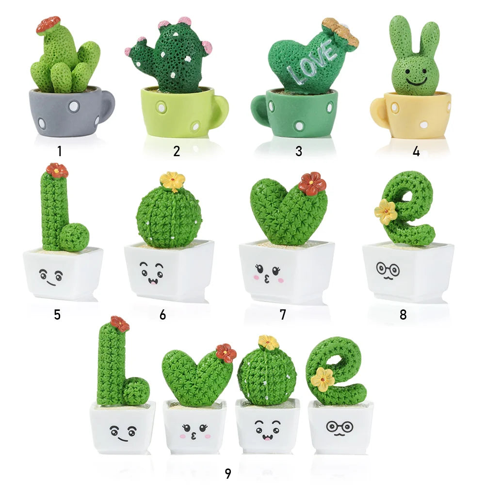 2.5-3.4cm 1/4Pcs Funny Cactus Flower Figurines Resin Cactus Miniatures Micro Ornaments DIY Mini Sculpture Decoration Crafts