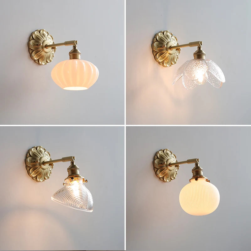 IWHD Smoke Gray Glass LED Wall Light Sconce Copper Arm Adjustable Bedroom Living Room Stair Beside Lamp Applique Murale Wandlamp