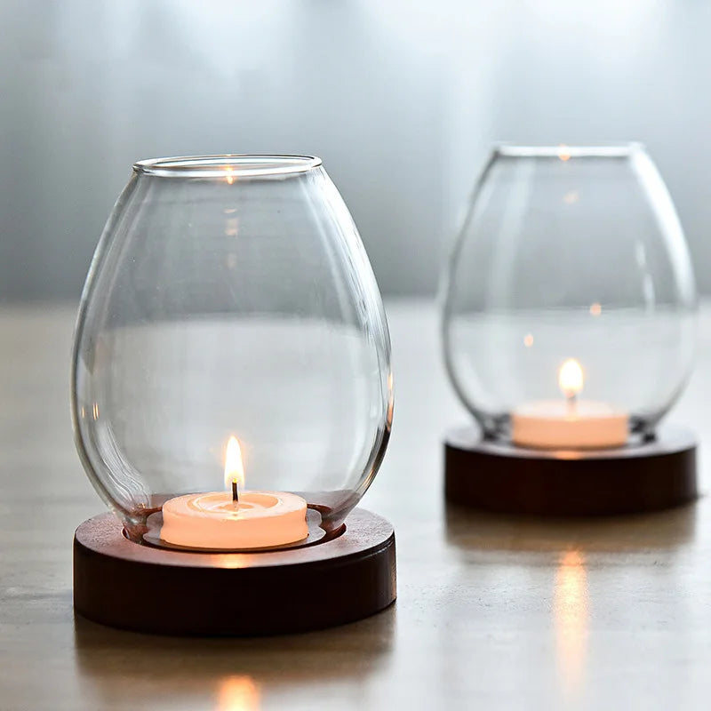 1pc Transparent Candle Holder Candlesticks Windproof Glass Table Decoration Tealight Round Living Room Decorations Ornaments