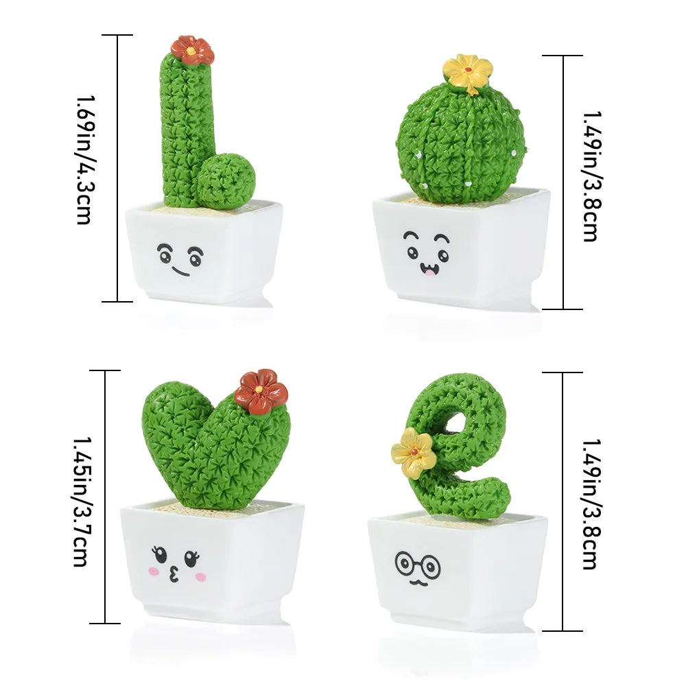 2.5-3.4cm 1/4Pcs Funny Cactus Flower Figurines Resin Cactus Miniatures Micro Ornaments DIY Mini Sculpture Decoration Crafts