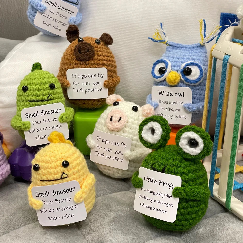 Crochet Positive Energy Bee Hand-woven Dolls Hug Pocket Handmade Knitting Doll With Card Desktop Ornament Gift Home Room  Decor