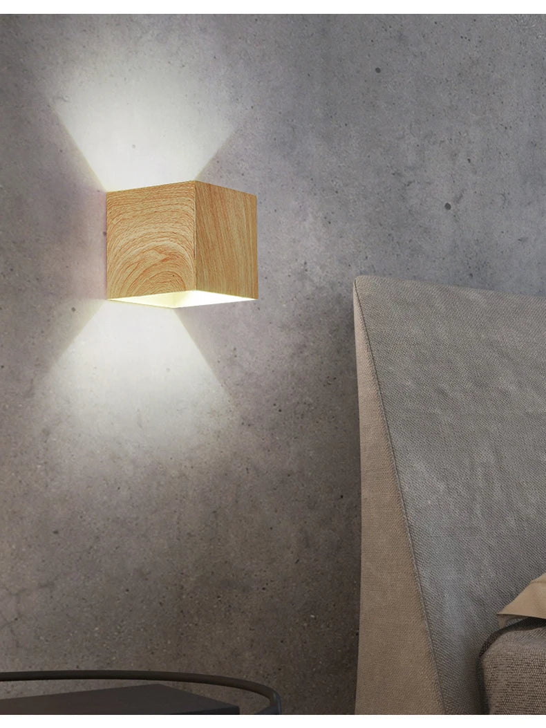 Imitation Wood Wall Light Led Up Down Bedside Japan Log Living Room Bedroom Wall Decor Lamp Wabi Sabi Walnut Corridor Sconce