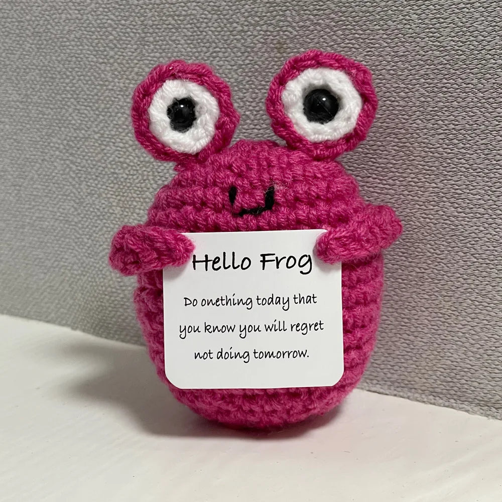 Crochet Positive Energy Bee Hand-woven Dolls Hug Pocket Handmade Knitting Doll With Card Desktop Ornament Gift Home Room  Decor