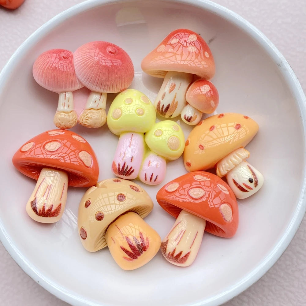 10Pcs New Resin Cartoon Mushroom Series Flat Back Cabochons Scrapbooking DIY Jewelry Craft Decoration Accessories