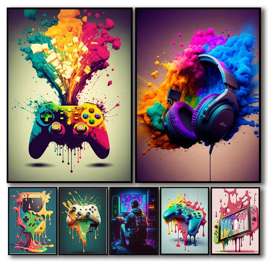 80s Inspired Colorful Punk Neon Gamer Controller Cool Gaming Poster Ideal for Wall Art Esports Game Room Decor