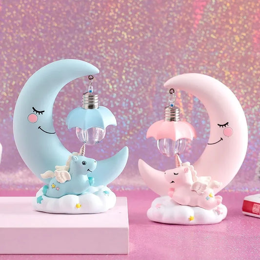 Pink unicorn girl heart angel moon nightlight, students and girls creative home desktop decorative resin ornaments gifts.