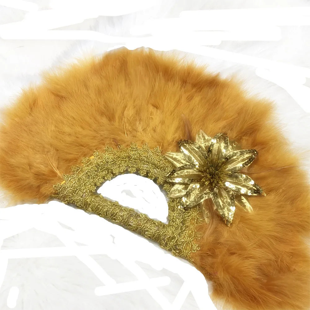1pcs African Turkey Feather Hand Fan Handmade Fans for Dance Wedding Decoration Hand Fan with Flower Feather Hand Held Fan