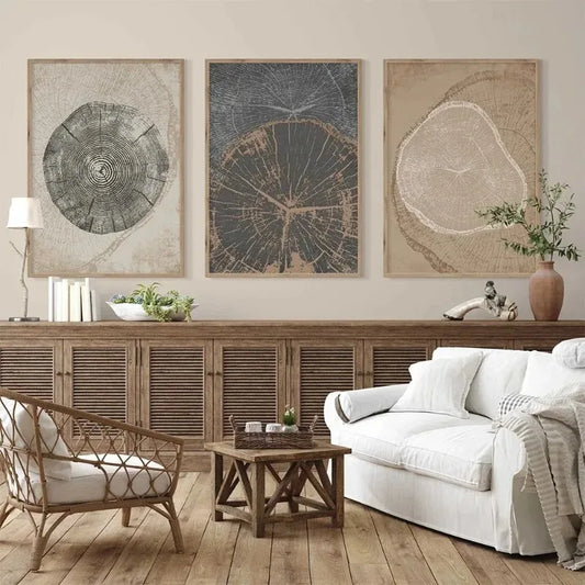 Beige Tree Rings Neutral Picture Home Decor Nordic Canvas Painting Wall Art Luxury Minimalist Print and Poster for Living Room