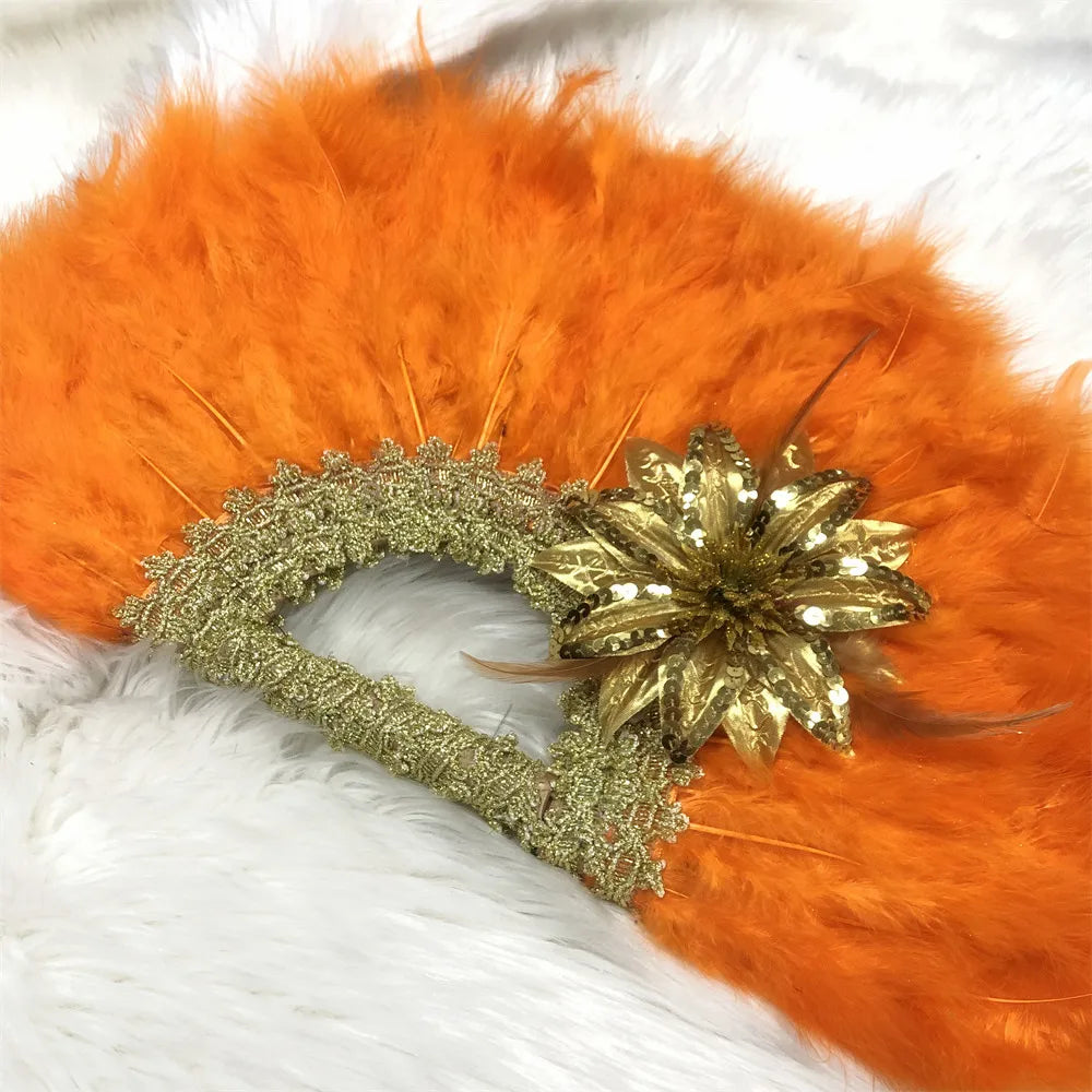 1pcs African Turkey Feather Hand Fan Handmade Fans for Dance Wedding Decoration Hand Fan with Flower Feather Hand Held Fan