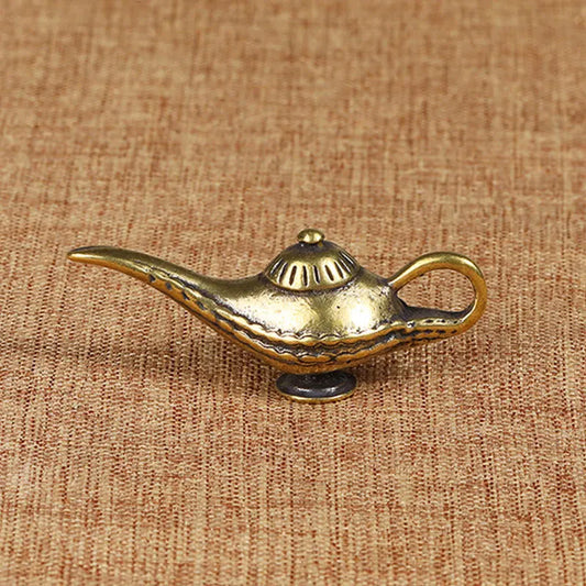 Brass Aladdin Magic Lamp Figurines Miniatures Creative Keychain Pendant Decoration Trinket Metal Copper Oil Lamp Keyring Hanging