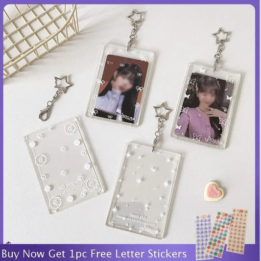 Acrylic Transparent PhotoCard Holder Kpop Idol Card Sleeve Case ID Bank Card Photo Display Stand Album Cover Pendant Keychain
