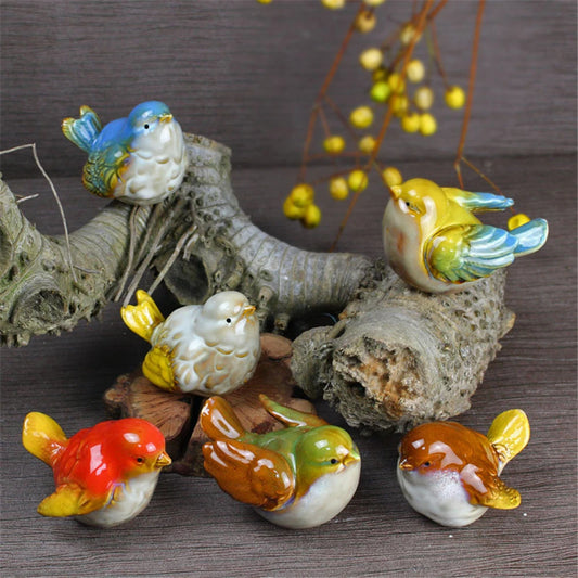 6pcs/Set Ceramic Objects Birds Statue Home Decor Porcelain Magpie Ornament Decorate Study Decoration Sparrow Tits Figurine Model