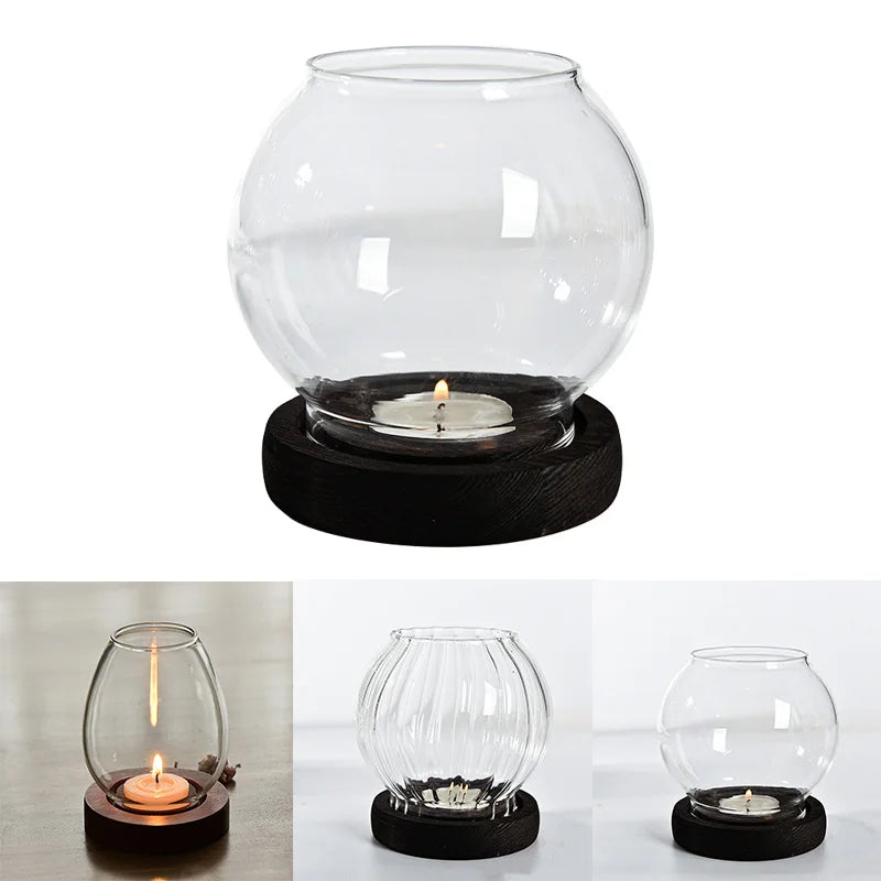 1pc Transparent Candle Holder Candlesticks Windproof Glass Table Decoration Tealight Round Living Room Decorations Ornaments