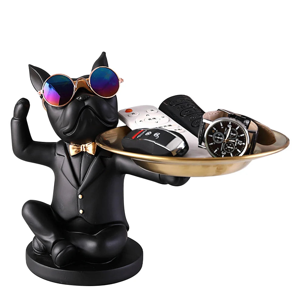 Bulldog Cool Sculpture Dog Ornament Butler Storage Box with Tray Nordic Table Decoration Resin Animal Sculpture Coin Piggy Bank