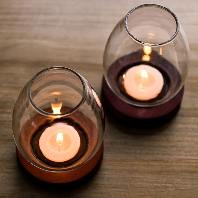 1pc Transparent Candle Holder Candlesticks Windproof Glass Table Decoration Tealight Round Living Room Decorations Ornaments
